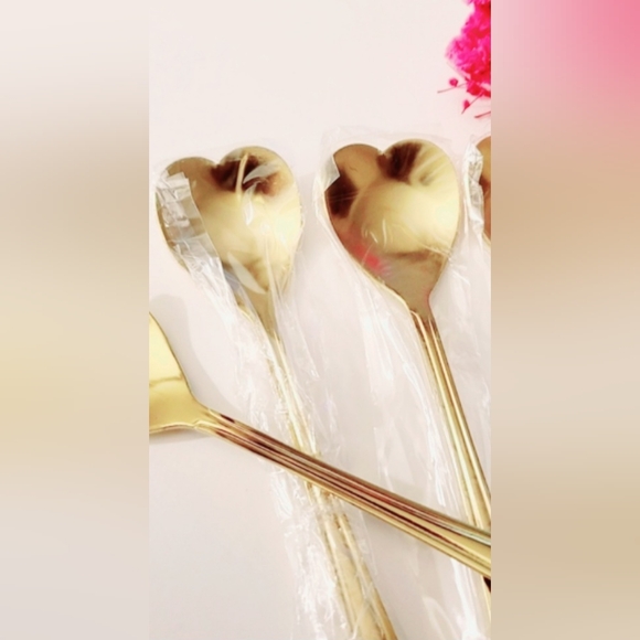 Reserved For Malorie Kitchen Tea Coffee Bar Gold Color Heart Spoons - Picture 3 of 5